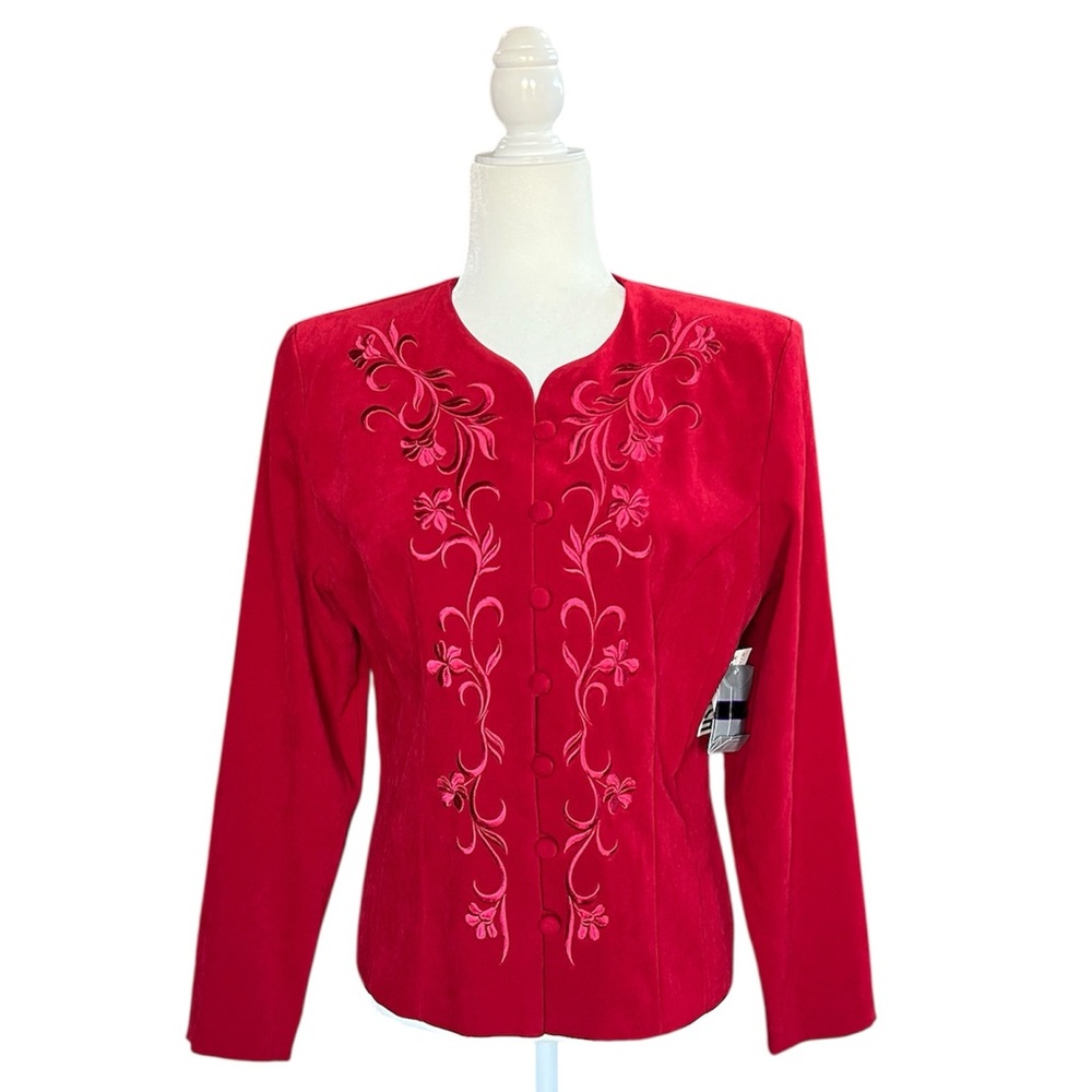 NWT Vintage Amanda Smith floral embroidered red button up blazer